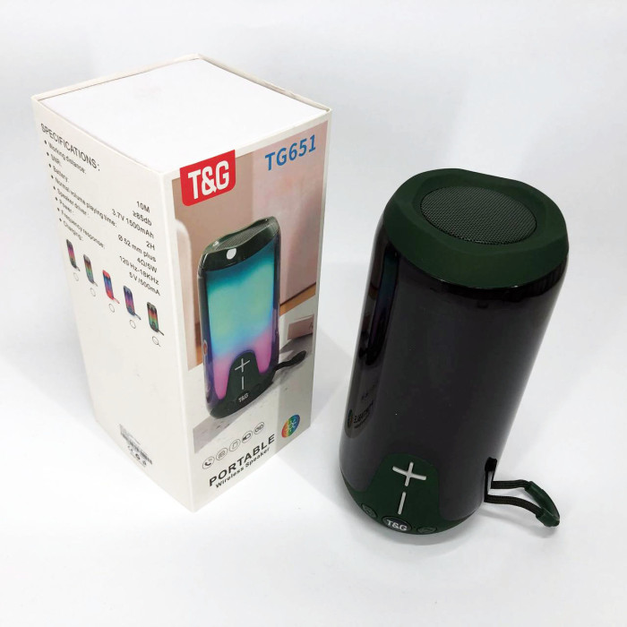 Bluetooth-колонка TG651 з RGB ПІДСВІТКОМ, Bluetooth колонка для гарної музики. Колір: зелений