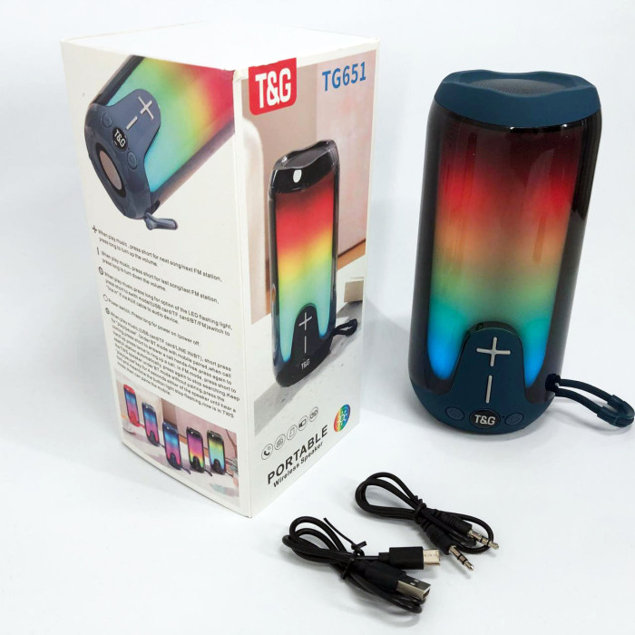 Bluetooth-колонка TG651 з RGB ПІДСВІТКОМ, акумуляторна колонка для музики, для вечірки. Колір: синій