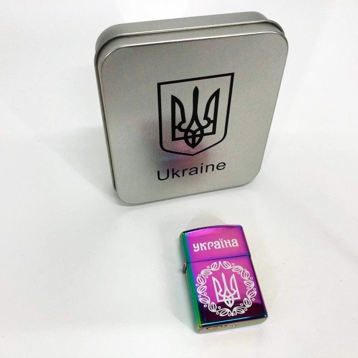 Дугова електроімпульсна запальничка USB Україна металева коробка HL-447. Колір: хамелеон