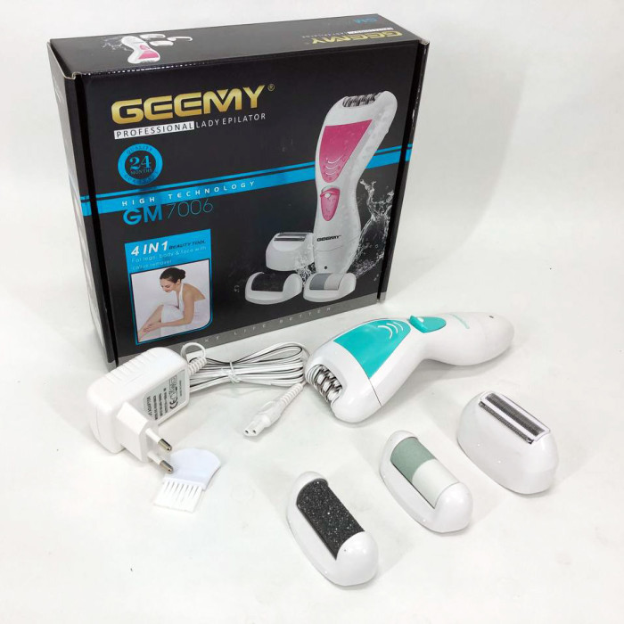 Епілятор Gemei GM-7006 4в1 - Професійний бездротовий епілятор бритва з насадками триммер + пемза