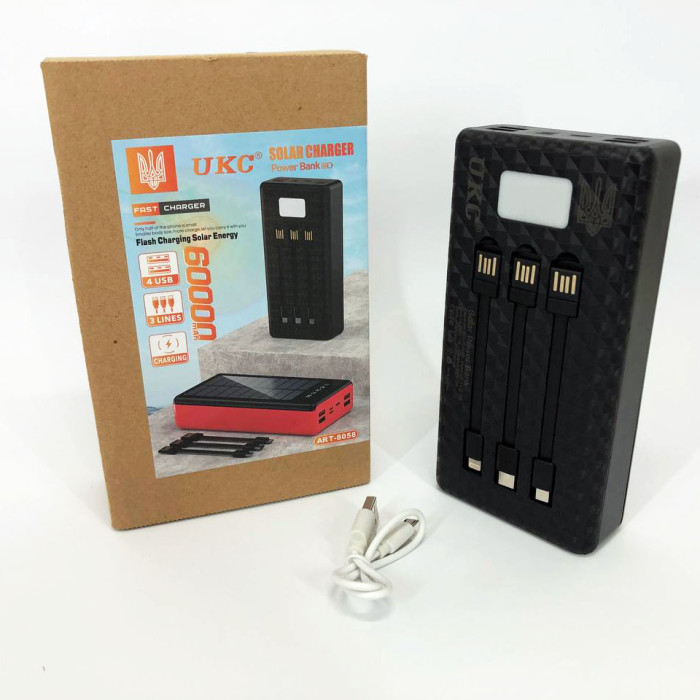 Портативна мобільна зарядка (Павербанк) POWER BANK SOLAR 60000MAH, переносний акумулятор для телефону