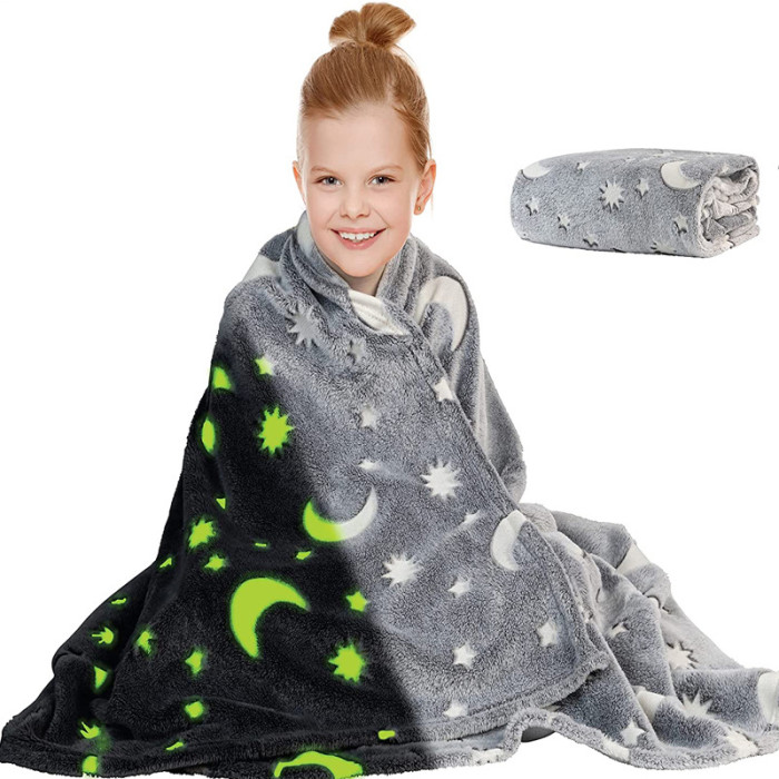 Плед, що світиться в темряві, плюшеве покривало Blanket kids Magic Star 150х100 см флісова ковдра. Колір: сірий
