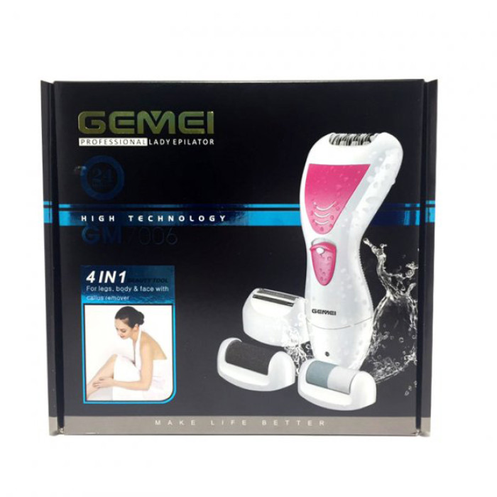 Епілятор Gemei GM-7006 4в1 - Професійний бездротовий епілятор бритва з насадками триммер + пемза