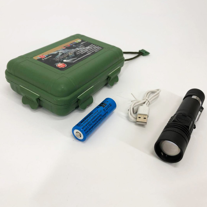 Тактичний ліхтар Bailong BL-518/8518-T6 3 режими роботи zoom з/в microUSB кейс, кишеньковий міні ліхтар
