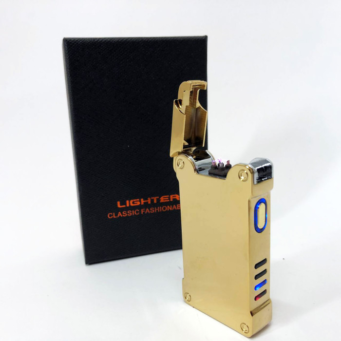 Дугова електроімпульсна запальничка із USB-зарядкою ліхтариком LIGHTER HL-437, Юсб запальничка. Колір: золотий