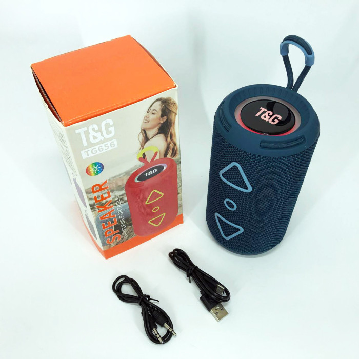 Bluetooth колонка портативна TG656 FM-радіо, потужна переносна акустична колонка. Колір: синій