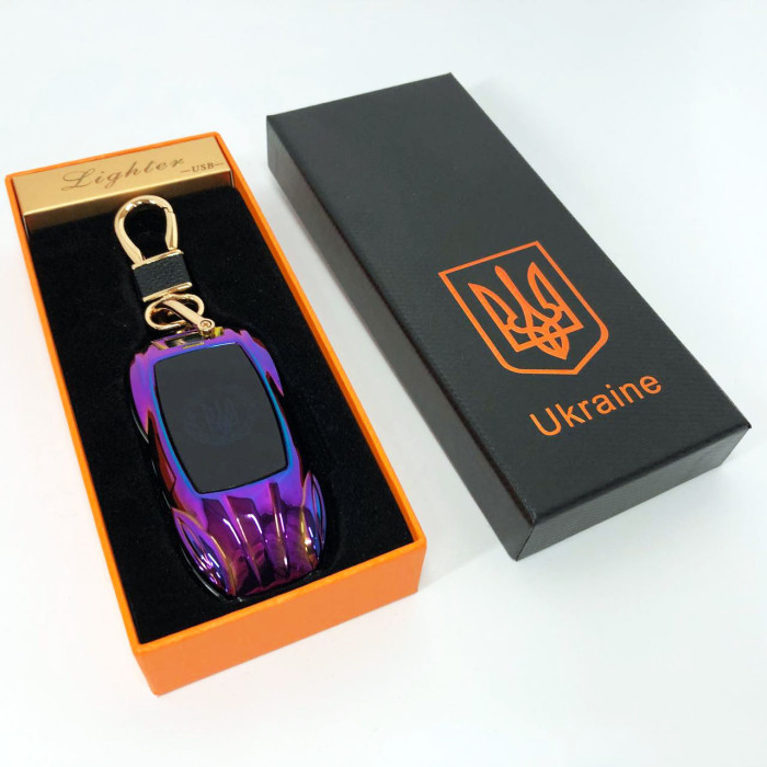Електрична запальничка-брелок Україна з USB-зарядкою та підсвічуванням HL-468, з гравіюванням. Колір: хамелеон