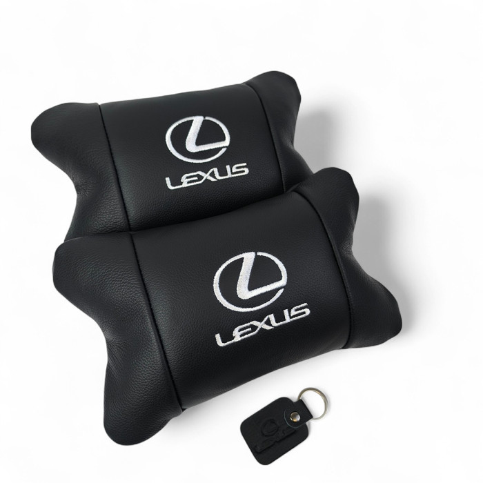 Набір автоподушок Lexus шкіра Італія+ подарунок, Автоподушки Лексус з вишивкою