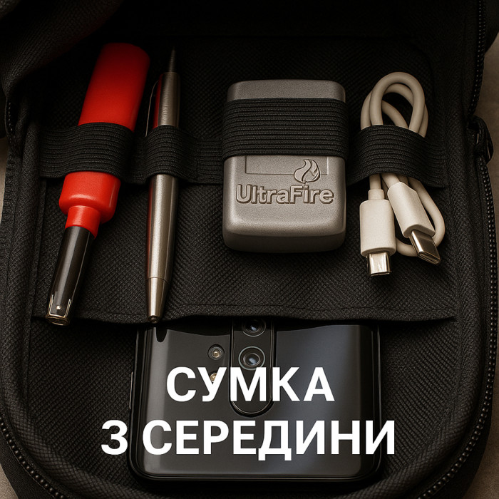 Тактична чоловіча сумка з кобурою Cordura 1000D – 6 кишень, чорна