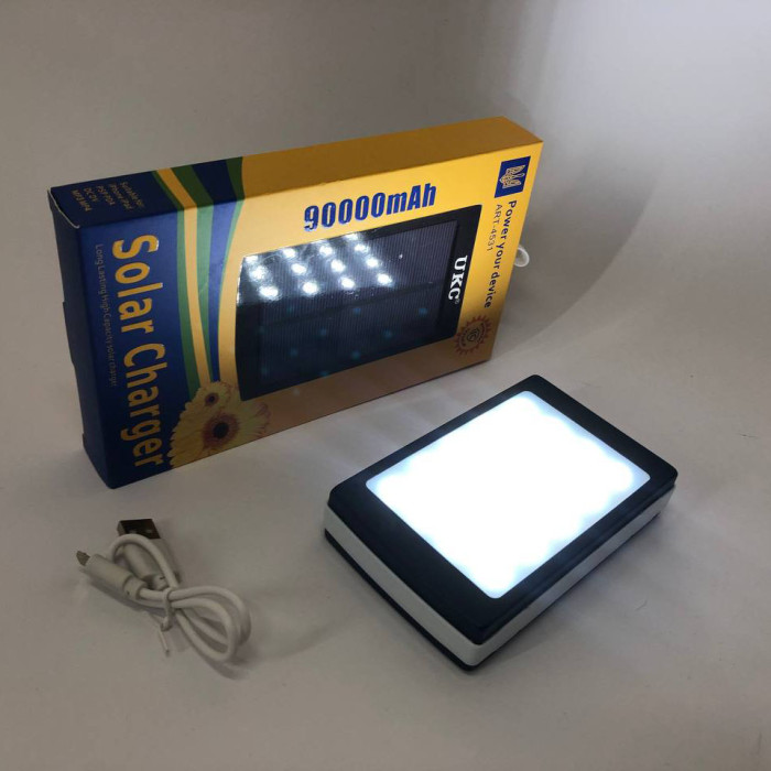 УМБ Power Bank Solar 90000 mAh мобільне зарядне з сонячною панеллю та лампою, Power Bank Charger Батарея