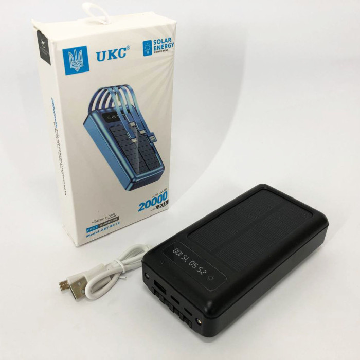 Портативний зарядний пристрій на 20000mAh, Power Bank на сонячній батареї, для планшета. Колір: чорний