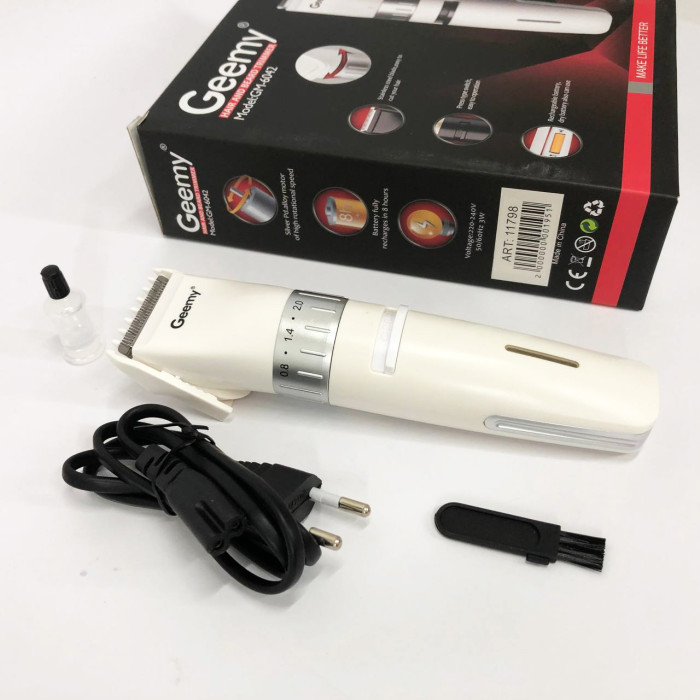 Акумуляторна машинка для стрижки волосся Gemei GM-6042, підстригальна машинка. Колір: білий
