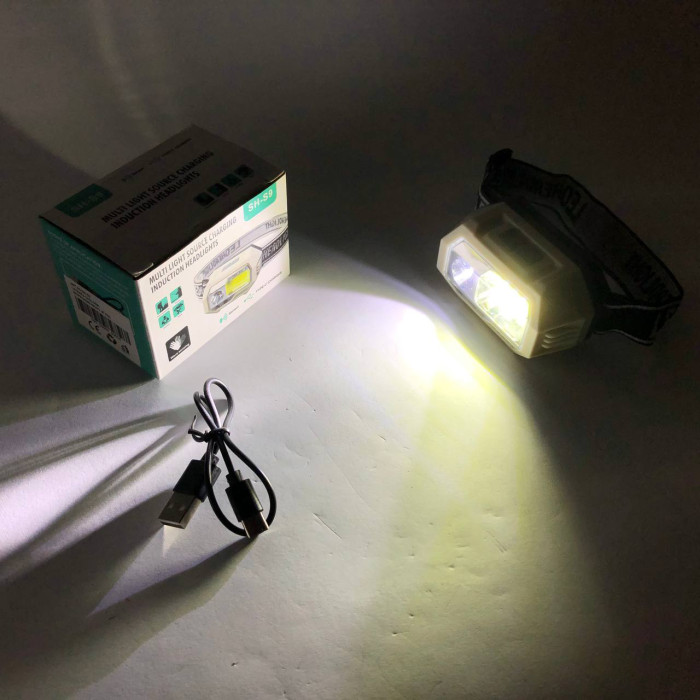 Ліхтар налобний SH-S9-XPE+COB+3SMD(red), ліхтарик налобний з usb зарядкою, ліхтар на голову для бігу