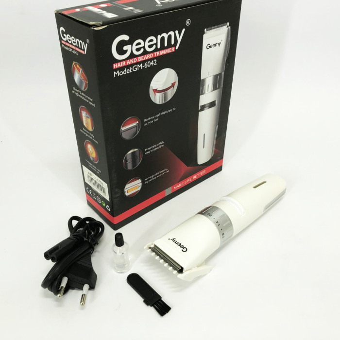 Акумуляторна машинка для стрижки волосся Gemei GM-6042, підстригальна машинка. Колір: білий
