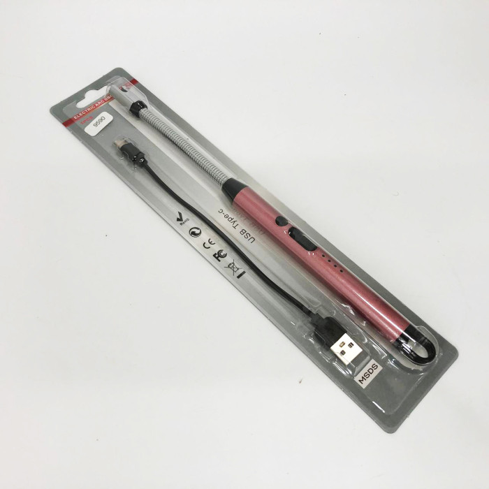 Запальничка електрична BBQ Lighter імпульсна плазмова вітрозахисна USB рожева запальничка