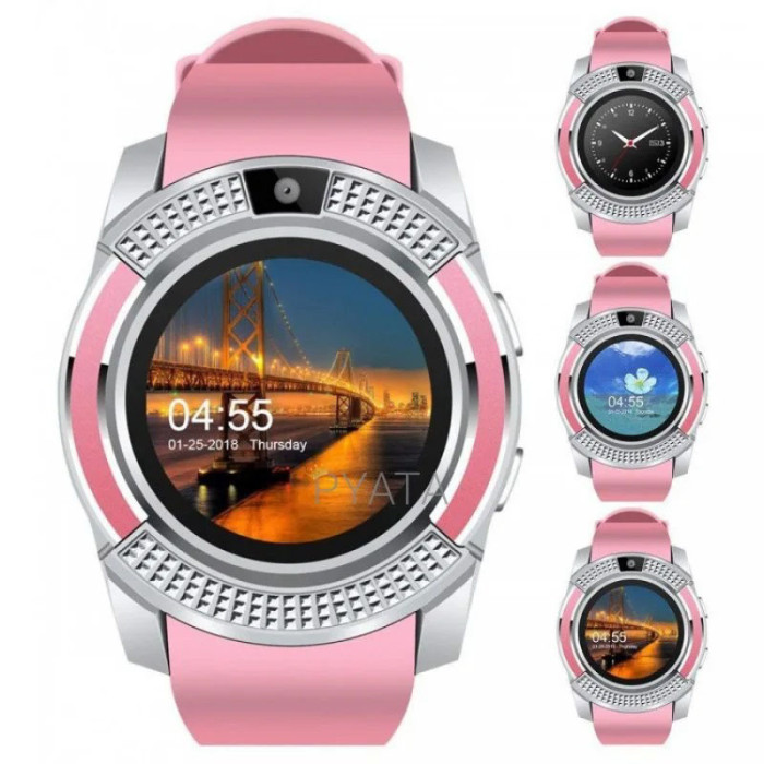 Розумний смарт-годинник Smart Watch V8. Колір рожевий