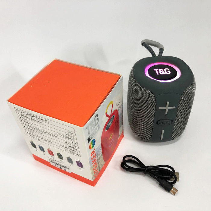 Портативна Bluetooth колонка TG658 8W з RGB підсвічуванням, Музичні колонки для вулиці. Колір: сірий