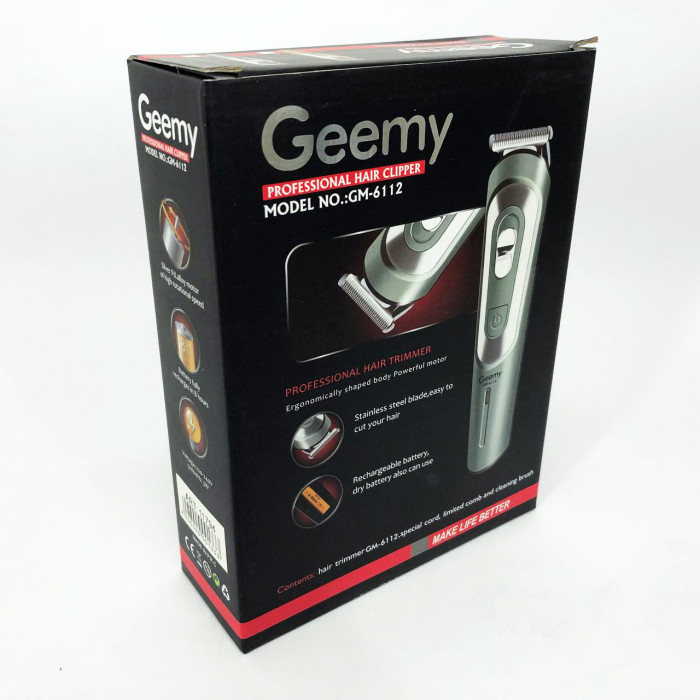 Бездротова машинка для стрижки волосся GEMEI GM-6112 акумуляторна, окантувальна машинка. Колір: сірий