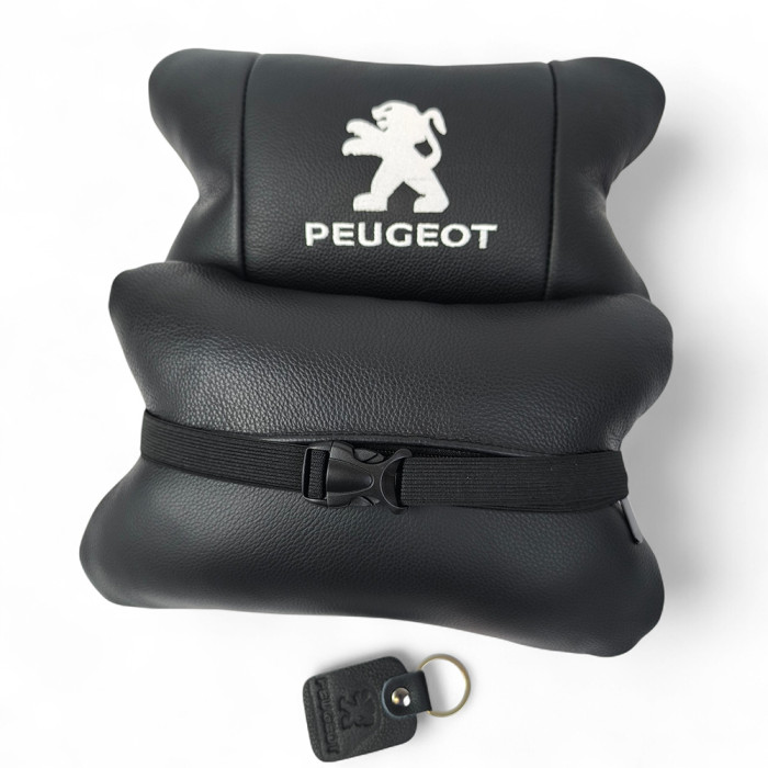 Набір подушок Peugeot із шкіри + брелок у подарунок, Автоподушки з вишивкою