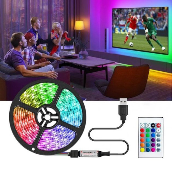 Світлодіодна стрічка SMD 5050 RGB LED 2 м IP65 з пультом та блоком живлення USB, 2м, Стрічка світлодіодна 5050