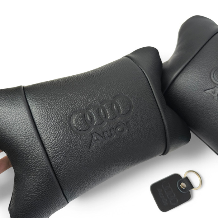 Набір шкіряних подушок Audi + брелок у подарунок, подушки на підголовник у авто