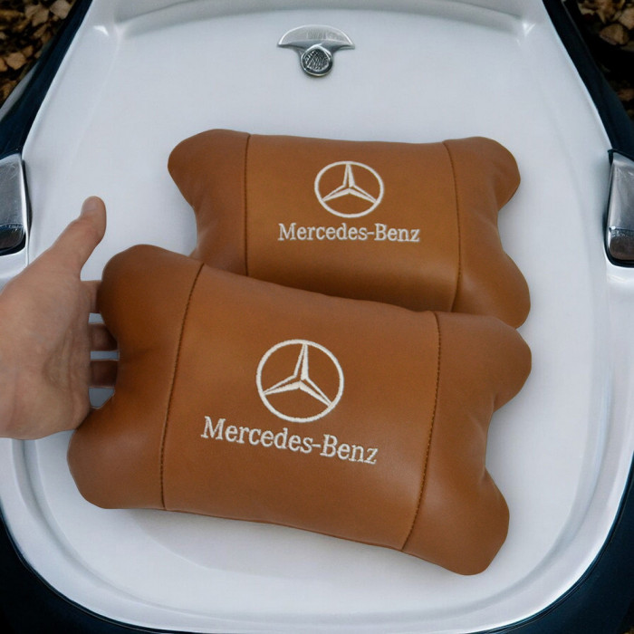 Комплект 2шт для підголівника Mercedes-Benz, виготовлених з натуральної коричневої шкіри. Комфорт в авто