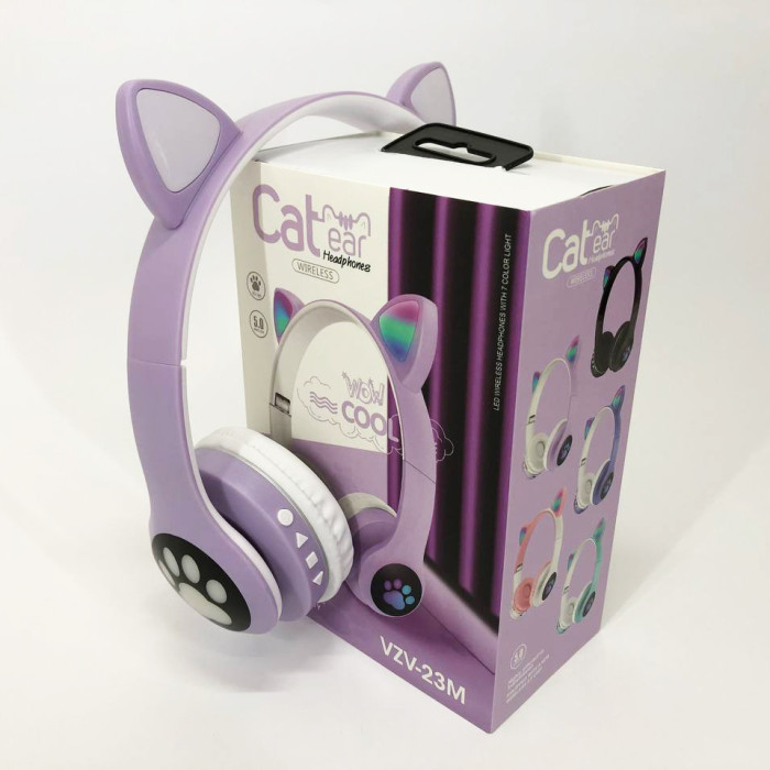 Бездротові навушники з котячими вушками та RGB підсвічуванням Cat VZV 23M. Колір: фіолетовий