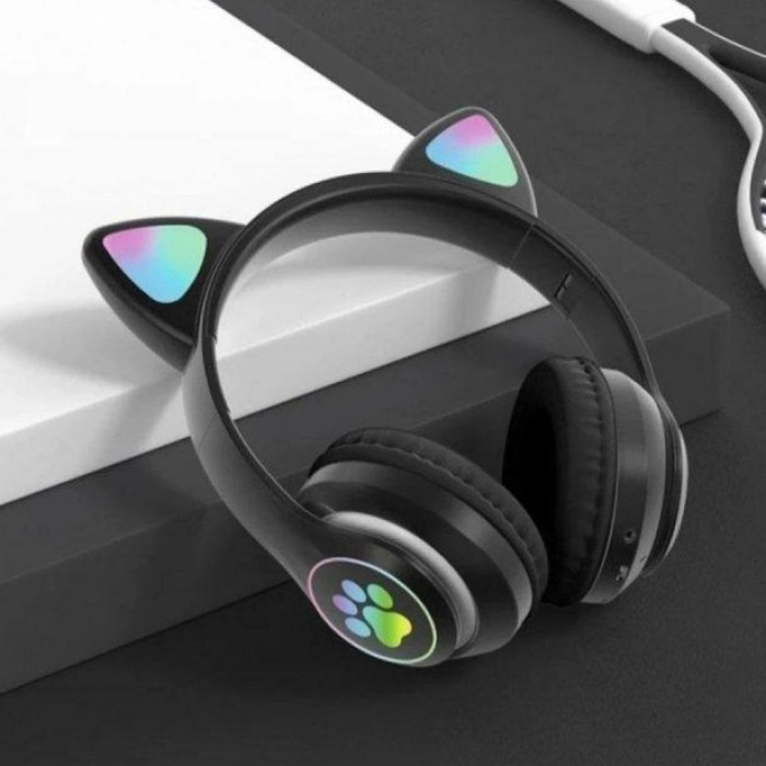 Бездротові навушники з котячими вушками та RGB підсвічуванням Cat VZV 23M. Колір: чорний