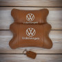 Набір подушок 2шт для автомобіля Volkswagen, з натуральної коричневої шкіри. Подушки на підголовник