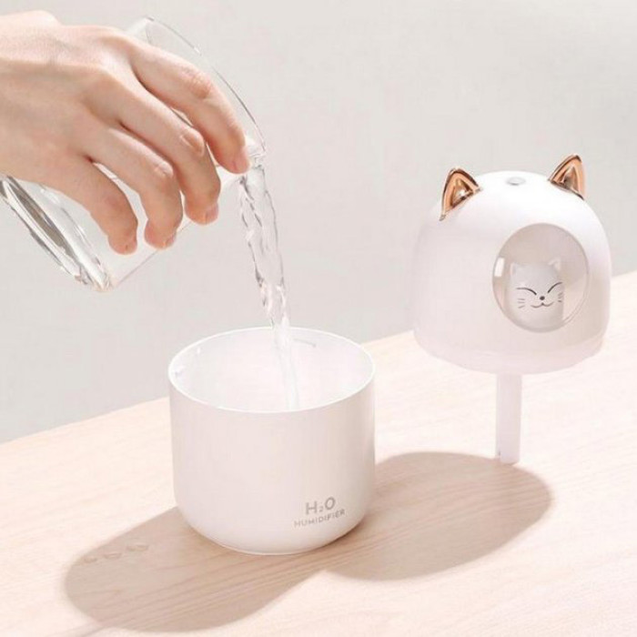 Зволожувач повітря Humidifier H2O Cat USB із котиком на 300мл. Колір: білий