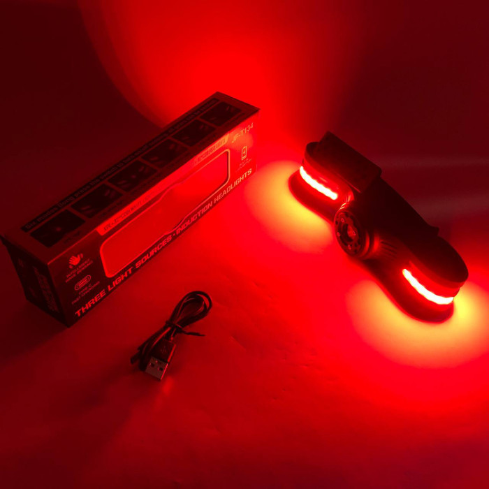 Ліхтар налобний T134-XPE-4COB (white+yellow+red) Motion Sensor, налобний ліхтарик із usb зарядкою