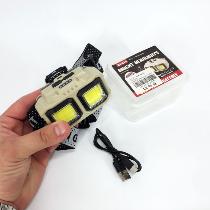 Ліхтар налобний акумуляторний Bailong HX-816 2COB(white+red) вологозахист, Ліхтар на голову для бігу