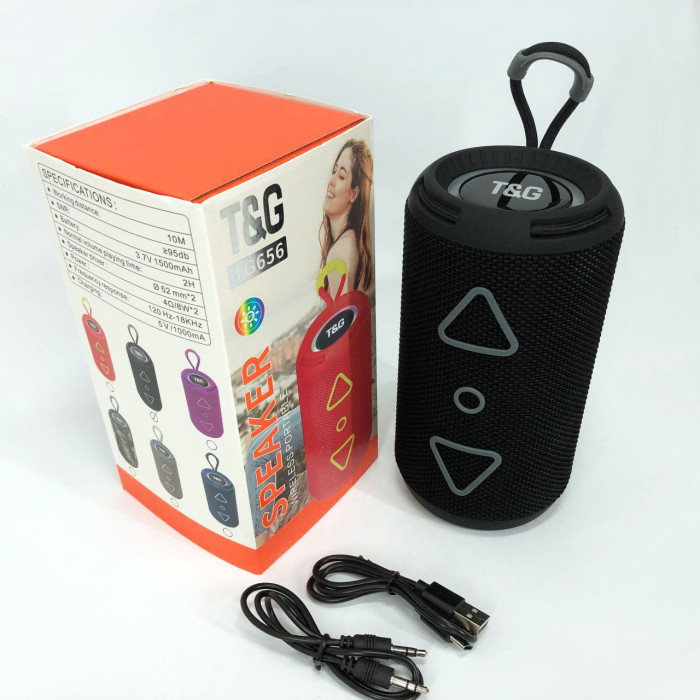 Bluetooth колонка портативна TG656 FM-радіо, акумуляторна колонка для музики. Колір: чорний