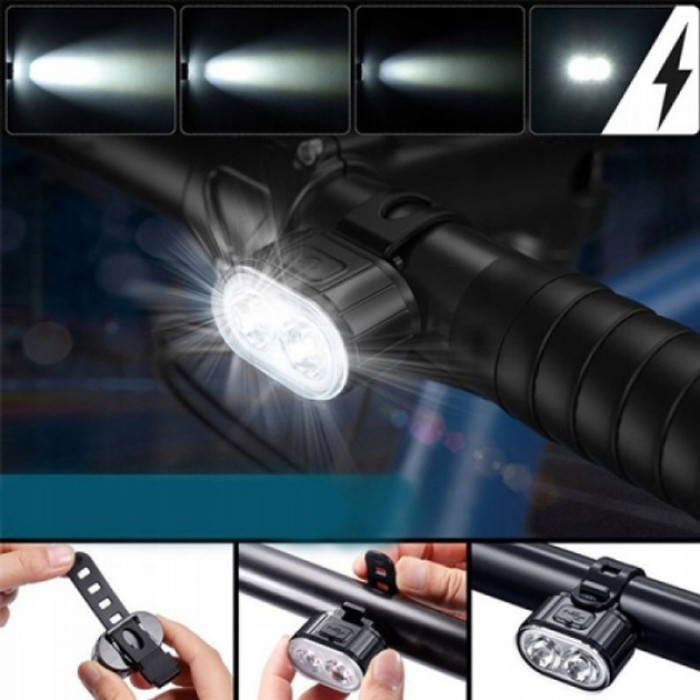 Велоліхтар акумуляторний передній та задній ZH-078-2LED ліхтар + STOP-14SMD, Стоп-сигнал на задню раму