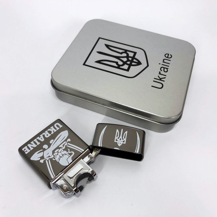 Дугова електроімпульсна запальничка USB Україна (металева коробка) HL-449. Колір: чорний