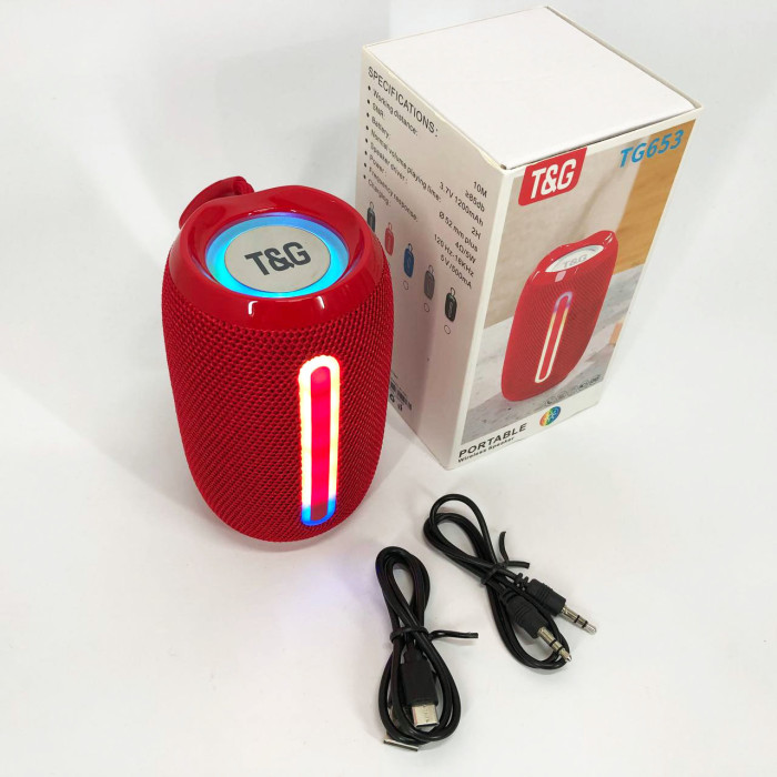 Портативна Bluetooth-колонка TG653 USB з ремінцем, потужна переносна акустична колонка. Колір: червоний