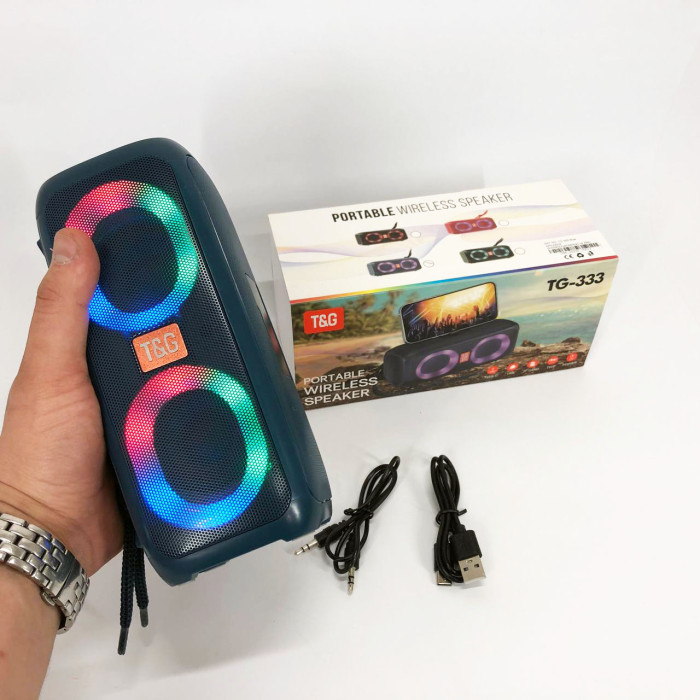 Портативна колонка TG333 2x5W з RGB підсвічуванням, гучна блютуз колонка. Колір: синій
