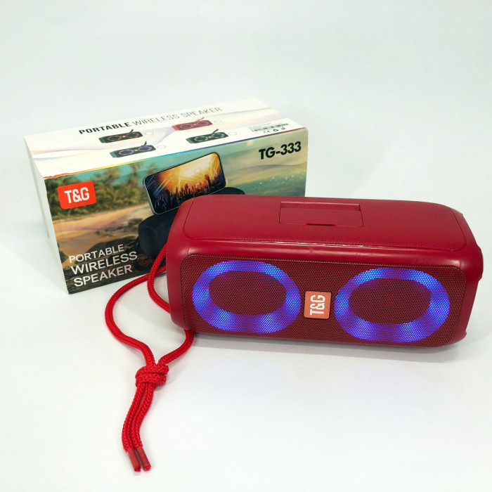 Портативна колонка TG333 2x5W з RGB підсвічуванням, бездротова колонка портативна потужна. Колір: червоний
